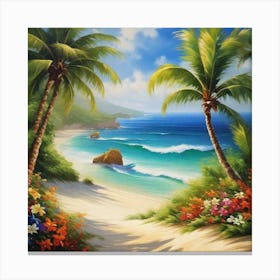 Beach Scene With Palm Trees 8 Canvas Print