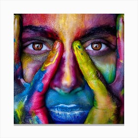 Portrait Of A Woman With Colorful Paint Canvas Print