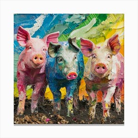 Kitsch Pig Rainbow Collage Canvas Print