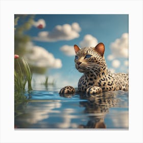 Leopard In Water 1 Canvas Print