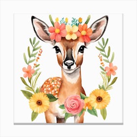 Floral Baby Antelope Nursery Illustration (24) Canvas Print