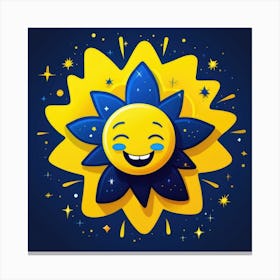 Lovely smiling sun on a blue gradient background 100 Canvas Print