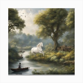 White Horse In The Woods Canvas Print