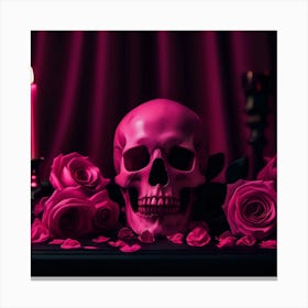 Pink Skull With Roses 1 Canvas Print