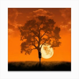 Silhouette Of A Girl Under A Tree Canvas Print