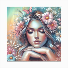 Girl With Flowers 18 Canvas Print