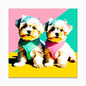 'Maltese Pups', This Contemporary art brings POP Art and Flat Vector Art Together, Colorful Art, Animal Art, Home Decor, Kids Room Decor, Puppy Bank - 83rd Canvas Print