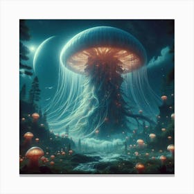 Enchanting Fantasy Art: Gigantic Mithril Jellyfish, Moonlit Mushroom Forest | 8K Cinematic Matte Painting in Unreal Engine 5 Canvas Print