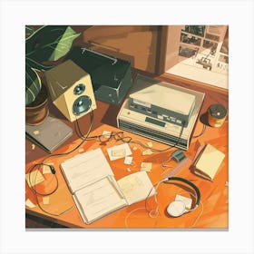 Desk With Headphones Canvas Print