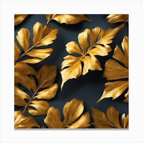 Gold Leaves On A Black Background Canvas Print