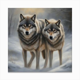 Two Wolves In The Snow Canvas Print