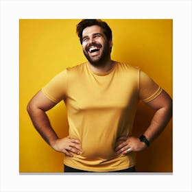 Fat Man Smiling On Yellow Background Canvas Print