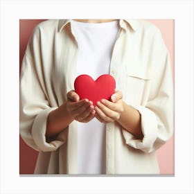 Woman Holding A Red Heart Canvas Print