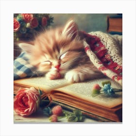 Kitten Sleeping On A Book 2 Canvas Print