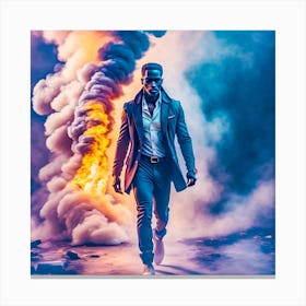 Man Walking Through Smoke Canvas Print