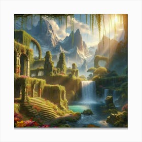 Waterfall In The Jungle paintings art print 10 Canvas Print