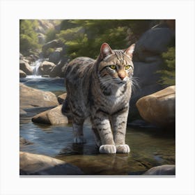 Cat In The Stream Canvas Print