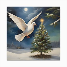 Dove Flying Over Christmas Tree Canvas Print