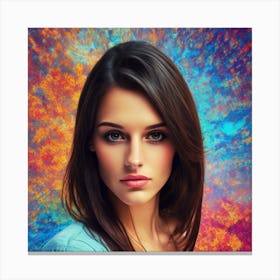 Beautiful Young Woman With Colorful Background Photo Canvas Print