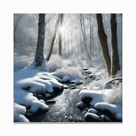 Winter Snow on the Banks of the Woodland Stream Canvas Print