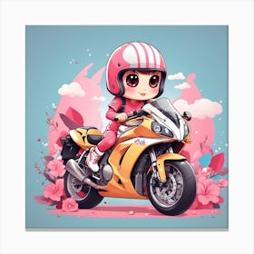 Girl Riding A Motorcycle Canvas Print