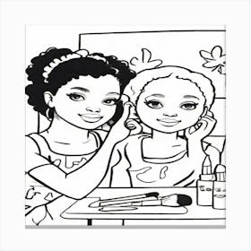 Two Girls At The Makeup Table Canvas Print