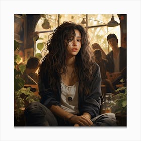 Girl Sitting In A Boho Bar Canvas Print