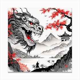 Chinese Dragon Mountain Ink Painting (85) Canvas Print