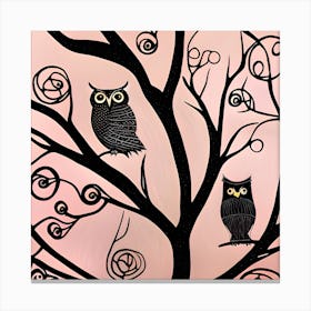 Pink And Black Owls Canvas Print