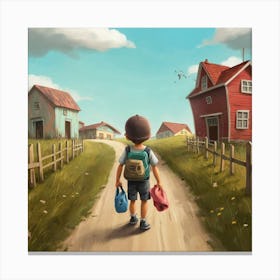 Boy Walking Down The Road Canvas Print