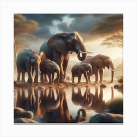 Elephants By The Water 1 Canvas Print