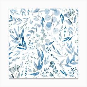 Eucalyptus Leaves Botanical Pattern - Blue Canvas Print