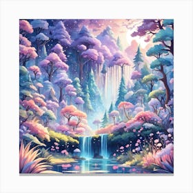 A Fantasy Forest With Twinkling Stars In Pastel Tone Square Composition 249 Canvas Print