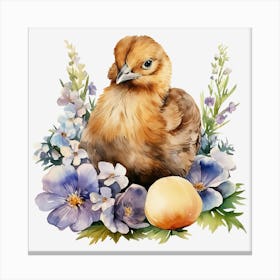 Chicken With Flowers Canvas Print