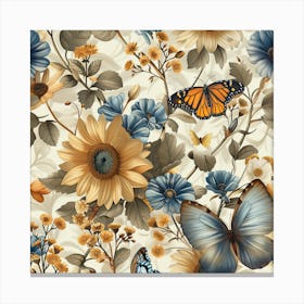 Victorian Era Butterflies And Flowers Canvas Print