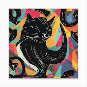 An Image Of A Cat With Letters On A Black Background, In The Style Of Bold Lines, Vivid Colors, Grap (6) Canvas Print