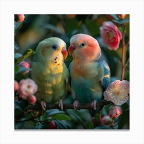 Two Birds Sitting On A Branch Canvas Print