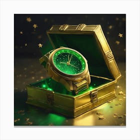  Watch That Glows Dark Green Inside A Golden Box  Canvas Print