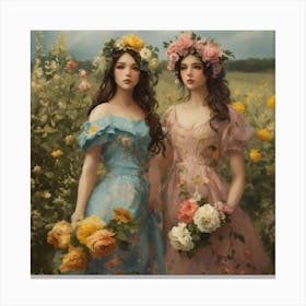 Shabby Floral Girls In The Style Of Realism (7) Canvas Print