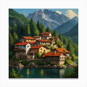 Village By The Lake Canvas Print