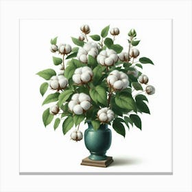 "A Still Life of Cotton Blossoms in a Celadon Vase Canvas Print