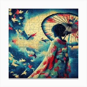 Abstract Puzzle Art Japanese girl with umbrella 2 Canvas Print