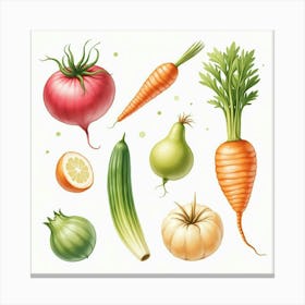 Beautifully Illustrated Fresh Produce In A Delicate Watercolor Setting 1 Canvas Print