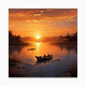 Rowing On Sunset Lake Canvas Print