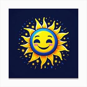 Lovely smiling sun on a blue gradient background 66 Canvas Print