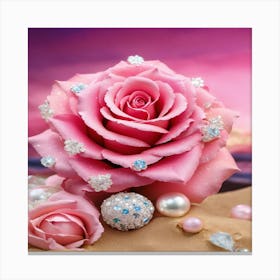 Pink Rose With Pearls Canvas Print