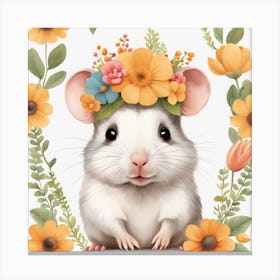 Floral Baby Hamster Nursery Illustration (54) Canvas Print