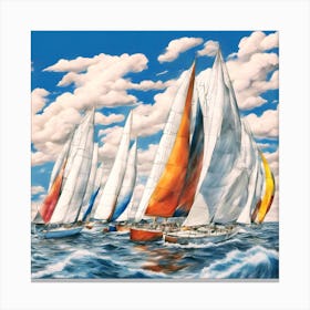 Sailboats In The Ocean Canvas Print