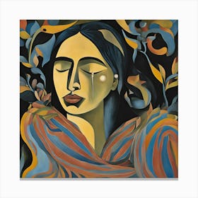 'A Woman With Tears' Abstracted Portrait Canvas Print