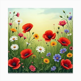 A Wildflower Meadow With A Mix Of Poppies, Daisies, And Cornflowers 3 Canvas Print